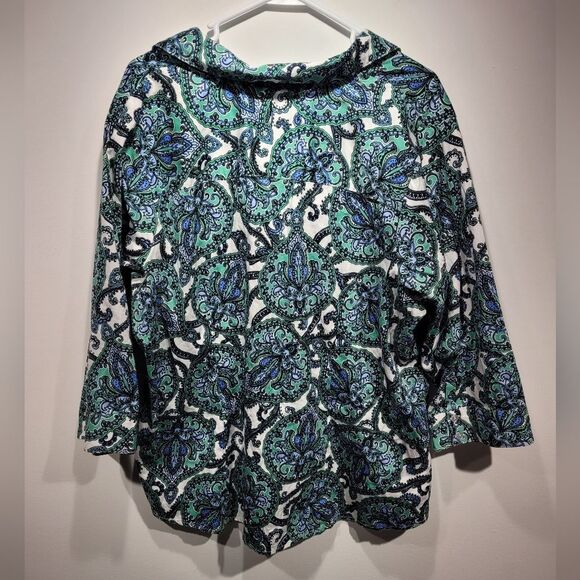 212 Womans Blue And Green Paisley Button Up Top - Picture 3 of 6